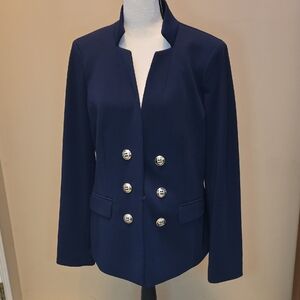 Stylish Navy Women's Blazer with Gold Buttons.